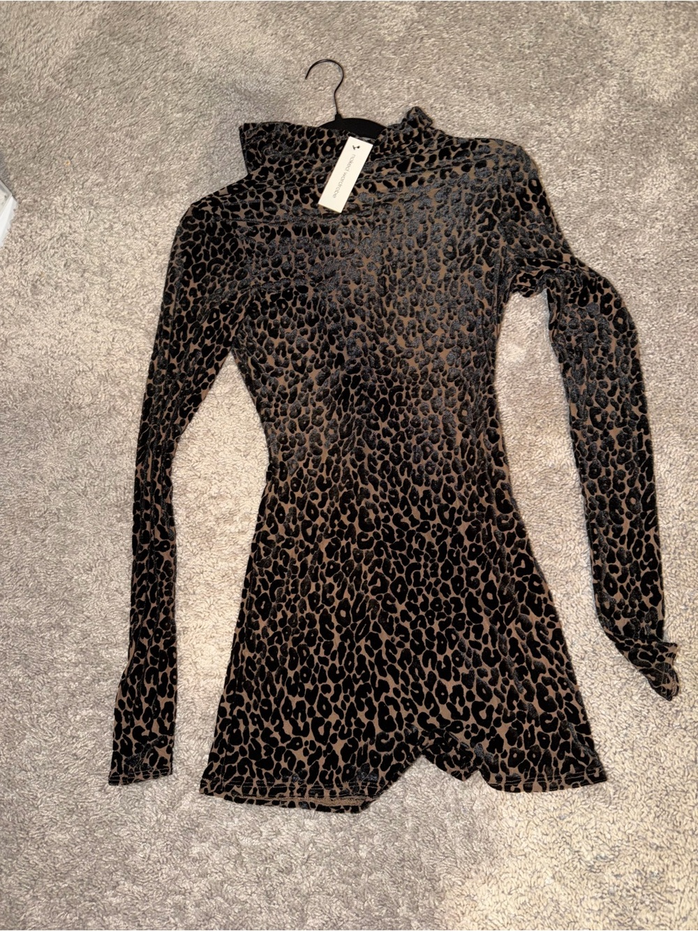 naked wardrobe Black and Tan Leopard-Print Long-Sleeve Jumpsuit